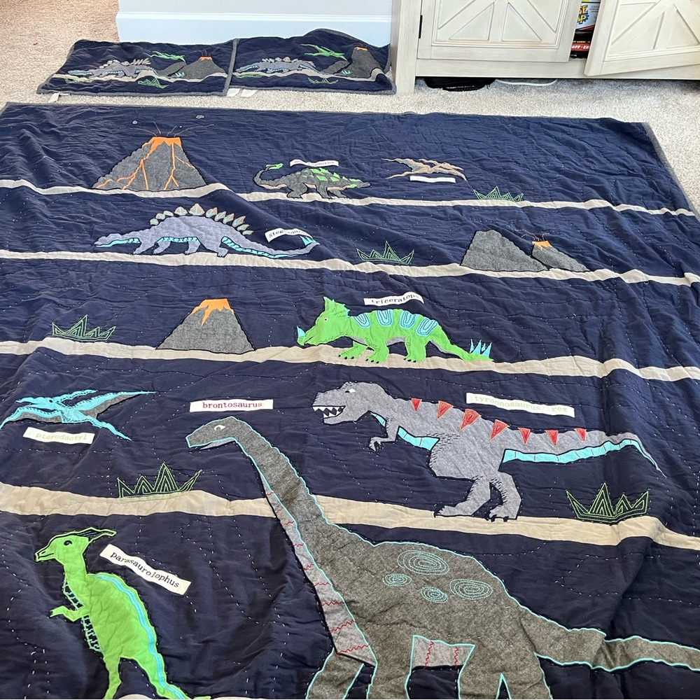 Pottery Barn Kids Navy Blue Dinosaur Quilted Pillow Shams - Picture 2 of 2